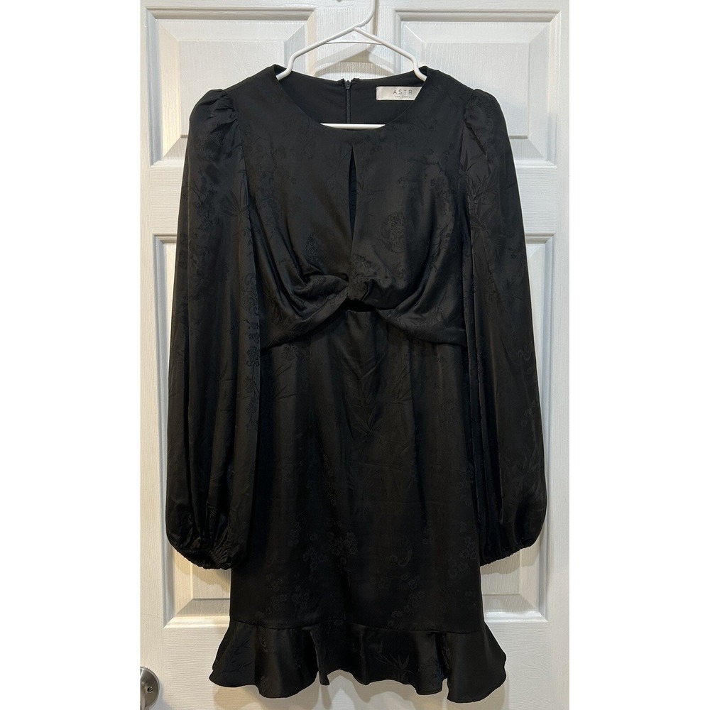 ASTR The Label Black Satin Cutout Dress Sz M NYE Evening Sexy Witchy Dark Fairy
